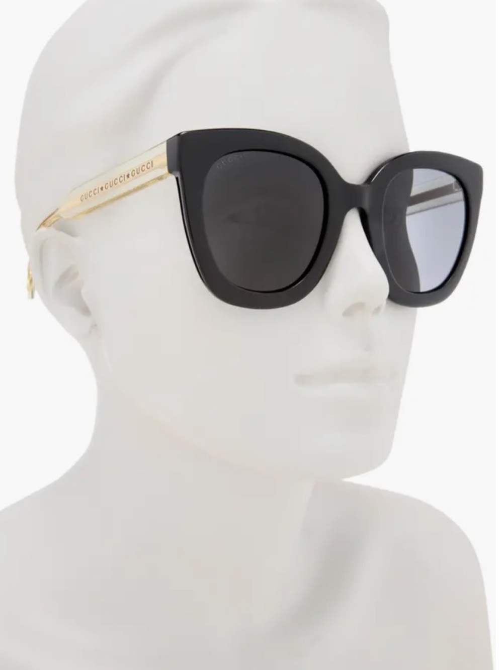 Gucci 51mm Black/Crystal Grey Cat-Eye Oversized Sunglasses with Dark Lenses